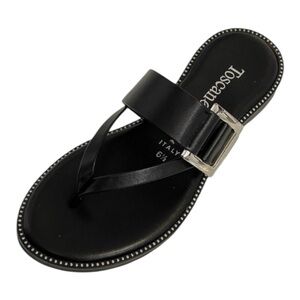 NWOT TOSCANELLA Black Silver Thong Sandals Made in Italy Size 6